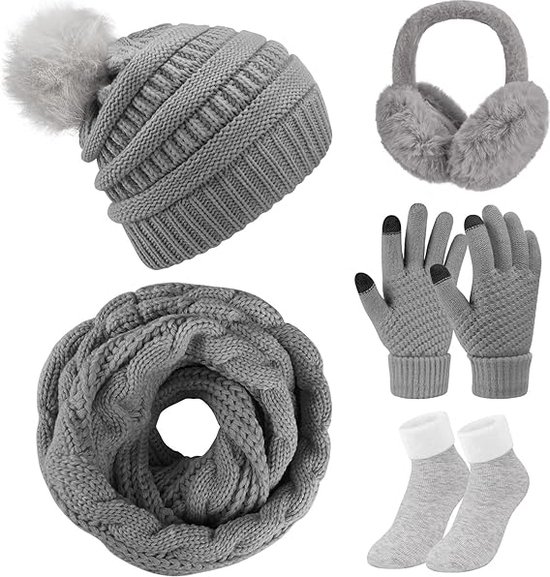 5 stuks gebreide winterset warme muts fleece voering sjaal dames hoed