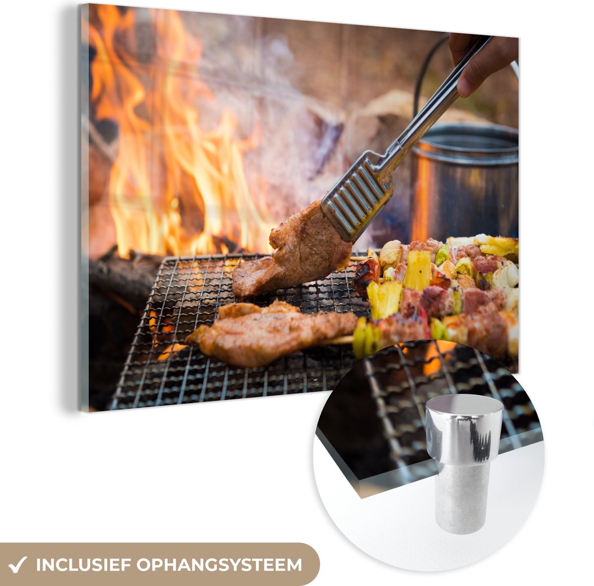 ® Glasschilderij 180x120 cm - Schilderij acrylglas - Barbecue op de camping - Foto op glas