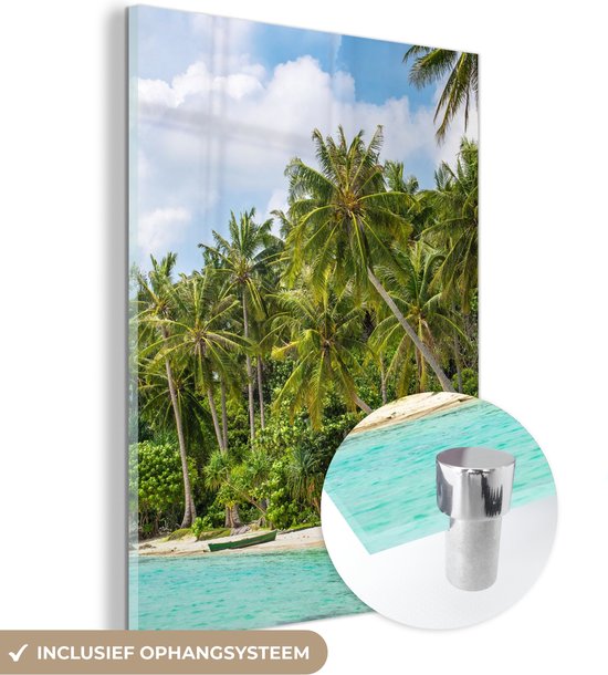 MuchoWow® Peinture sur verre 30x40 cm - Peinture sur verre acrylique - Palmier - Mer - Tropical - Photo sur verre - Peintures