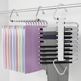 9-laags broekhangers Ruimtebesparende verpakking van 2 Opvouwbare multifunctionele hangers Antislip multifunctionele kledingkastorganizer met haken voor broeken, sjaals, jeans (zwart met 10 clips)
