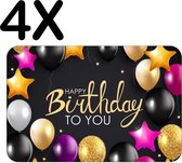 BWK Luxe Placemat - Verjaardag - Balonnen - Happy Birthday - Set van 4 Placemats - 45x30 cm - 2 mm dik Vinyl - Anti Slip - Afneembaar