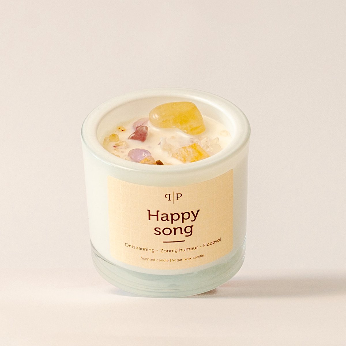 Pottie Pot Themakaars Happy Song - Edelsteen Geurkaars - Ontspanning - Zonnig Humeur - Hoopvol - Parfum - Kaars - Cinnamon - Lavender - Cedarwood