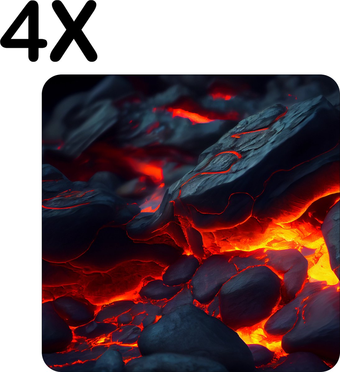 BWK Flexibele Placemat - Stenen in Lava - Set van 4 Placemats - 50x50 cm - PVC Doek - Afneembaar