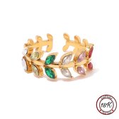 Soraro Rainbow Zirkonia Ring | 18K Goldplated | Goud | Kleurrijk | Elegante Ring | Dames Ring | Klemring | Vrouwen Cadeau | Moederdag | Moederdag cadeau