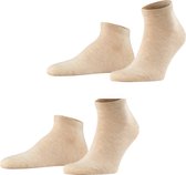 FALKE Happy 2-Pack kort eenkleurig katoen multipack sneakersokken enkelsokken heren beige - maat 43-46