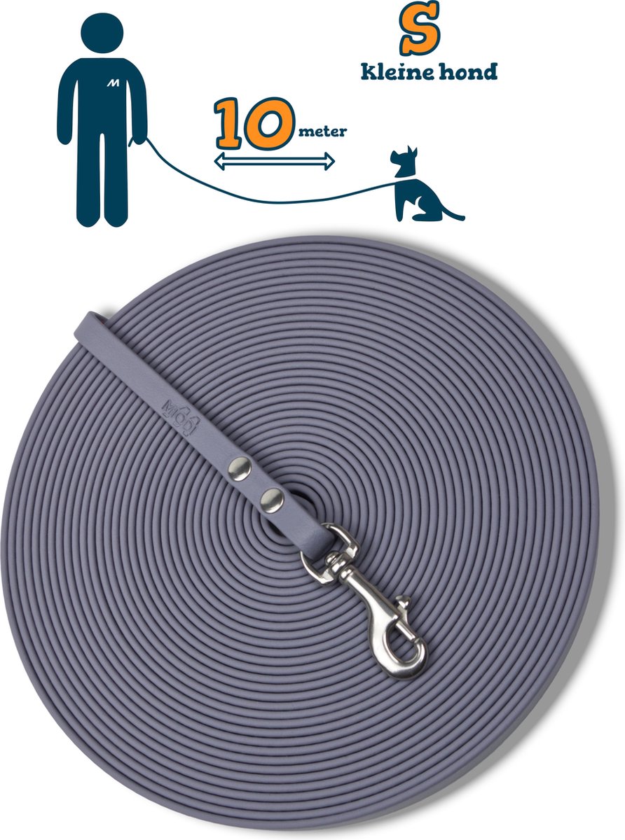 Miqdi BioThane® Sleeplijn 10 meter – zonder handvat – S (9 mm) – grijs – waterdicht & sterk