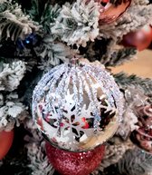 Luxe glitter zilver grote Kerstballen 4 stuks