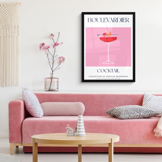 FrameYourWall® - Fotolijst met poster 60x80 cm - Foto in lijst - Cocktail - Boulevardier - Fotokader van hout - Kaders en lijsten - Wissellijst muurposter - Picture frame - Posterlijst - Fotohouder - Cadeau voor haar - Roze muurdecoratie