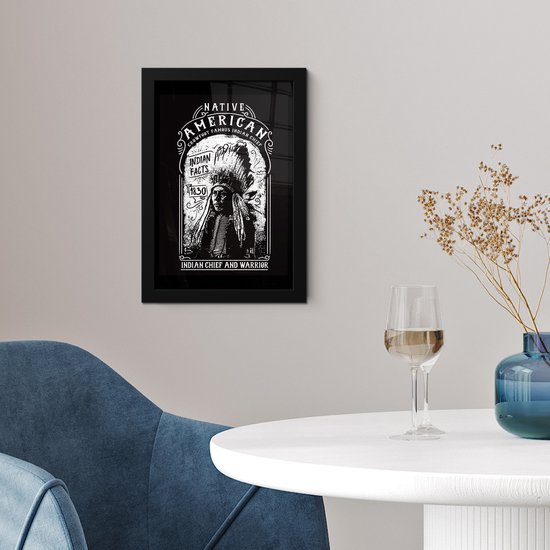 Cadre photo avec affiche - Indien - Vintage - Zwart - Wit - 20x30 cm - Cadre pour affiche