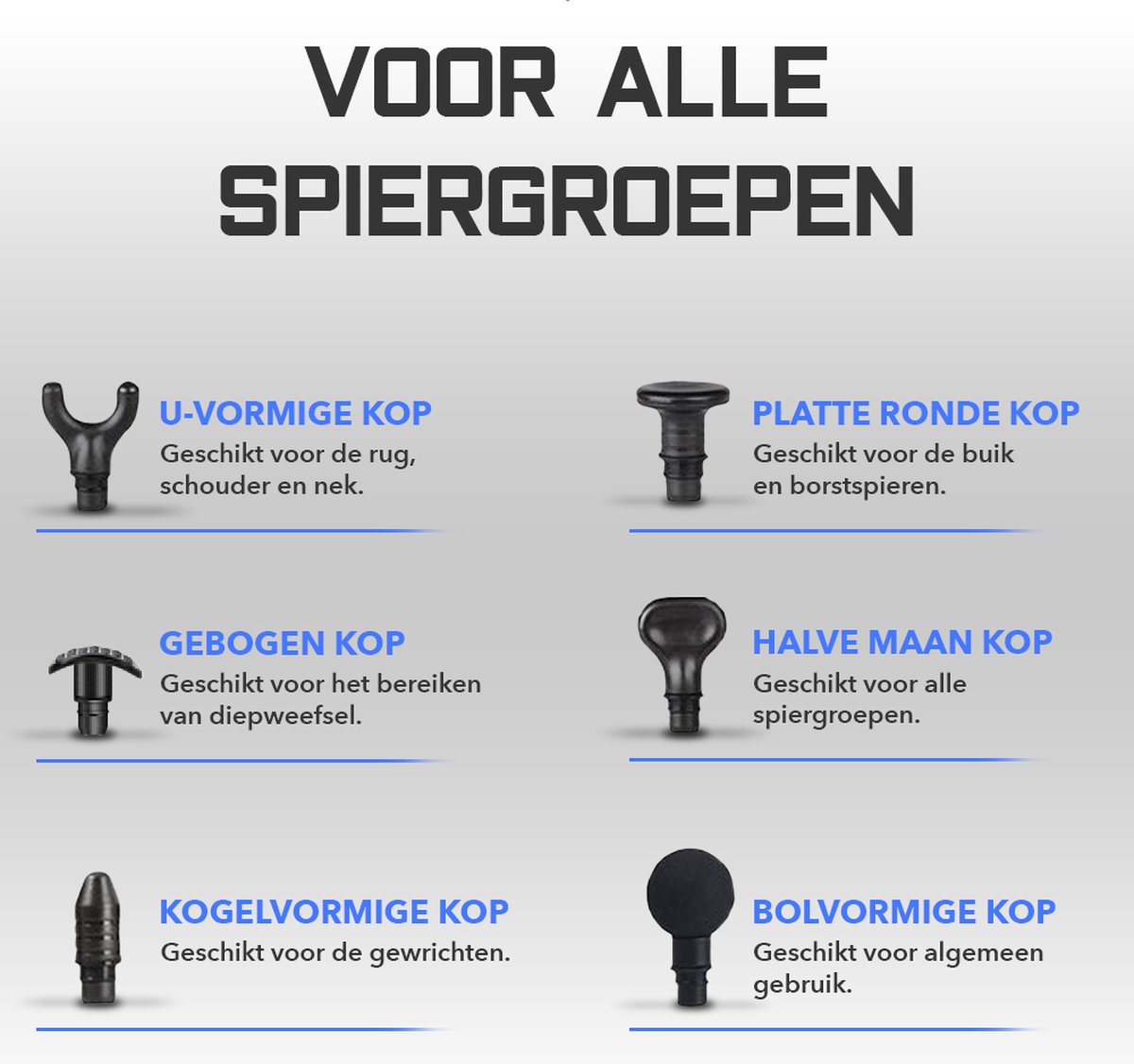 Afbeelding 2 van TheBestU - Massage Gun - Sport - Relax - Massage Apparaat - Spierherstel & Blessures - Professioneel - Massage Pistool - 6 Opzetstukken - Luxe Koffer - 12 Snelheden - Draadloos - Jong en Oud - Zwart en Grijs - Kado - Cadeau - Zomer - Winter