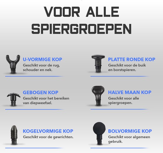 TheBestU - Massage Gun - Sport - Relax - Massage Apparaat - Spierherstel & Blessures - Professioneel - Massage Pistool - 6 Opzetstukken - Luxe Koffer - 12 Snelheden - Draadloos - Jong en Oud - Zwart en Grijs - Kado - Cadeau - Zomer - Winter