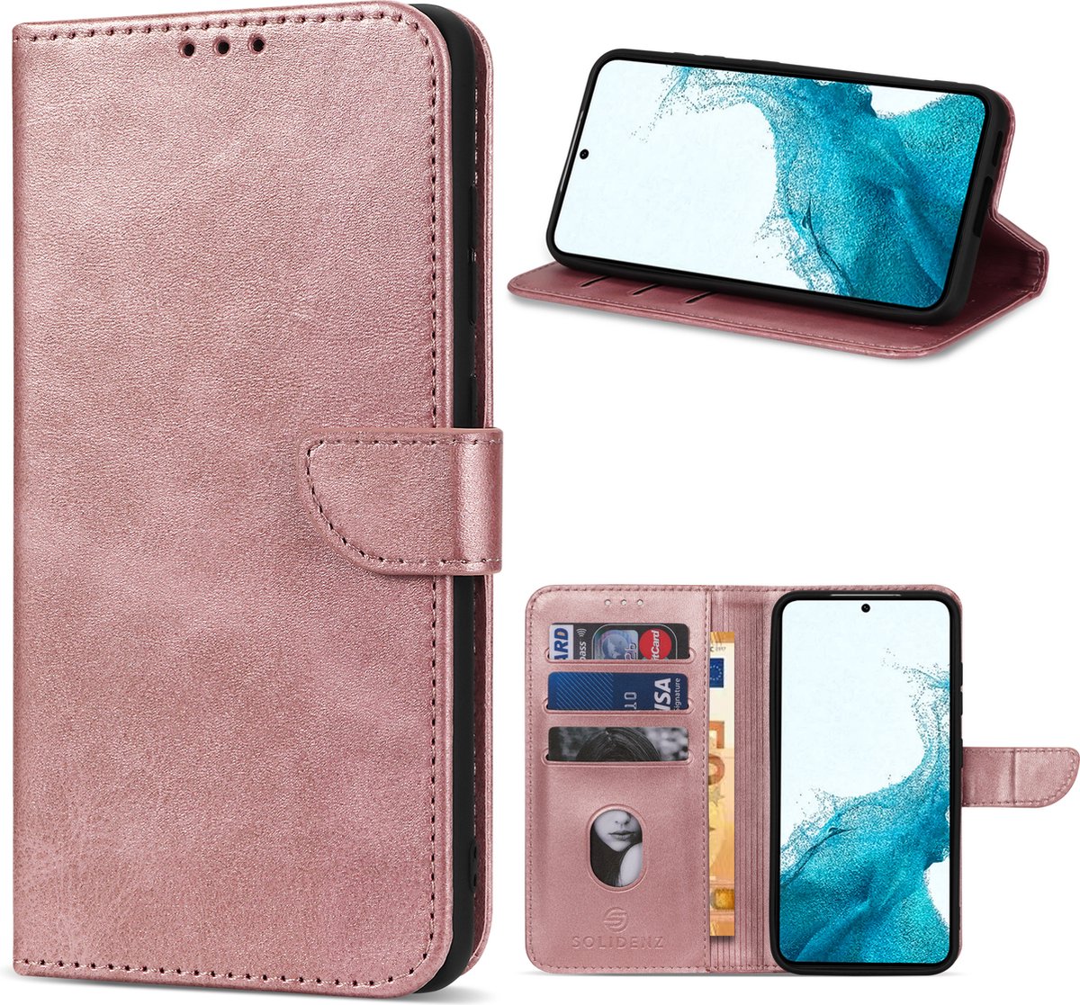 Samsung Galaxy S24 Hoesje - Solidenz Bookcase S24 - Telefoonhoesje S24 - S24 Case Met Pasjeshouder - Cover Hoes - Rosegoud