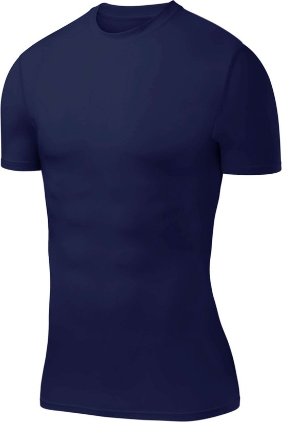 PowerLayer Mannen Compression Basislaag Top Korte Mouw Thermisch Ondershirt - Donkerblauw, XXL