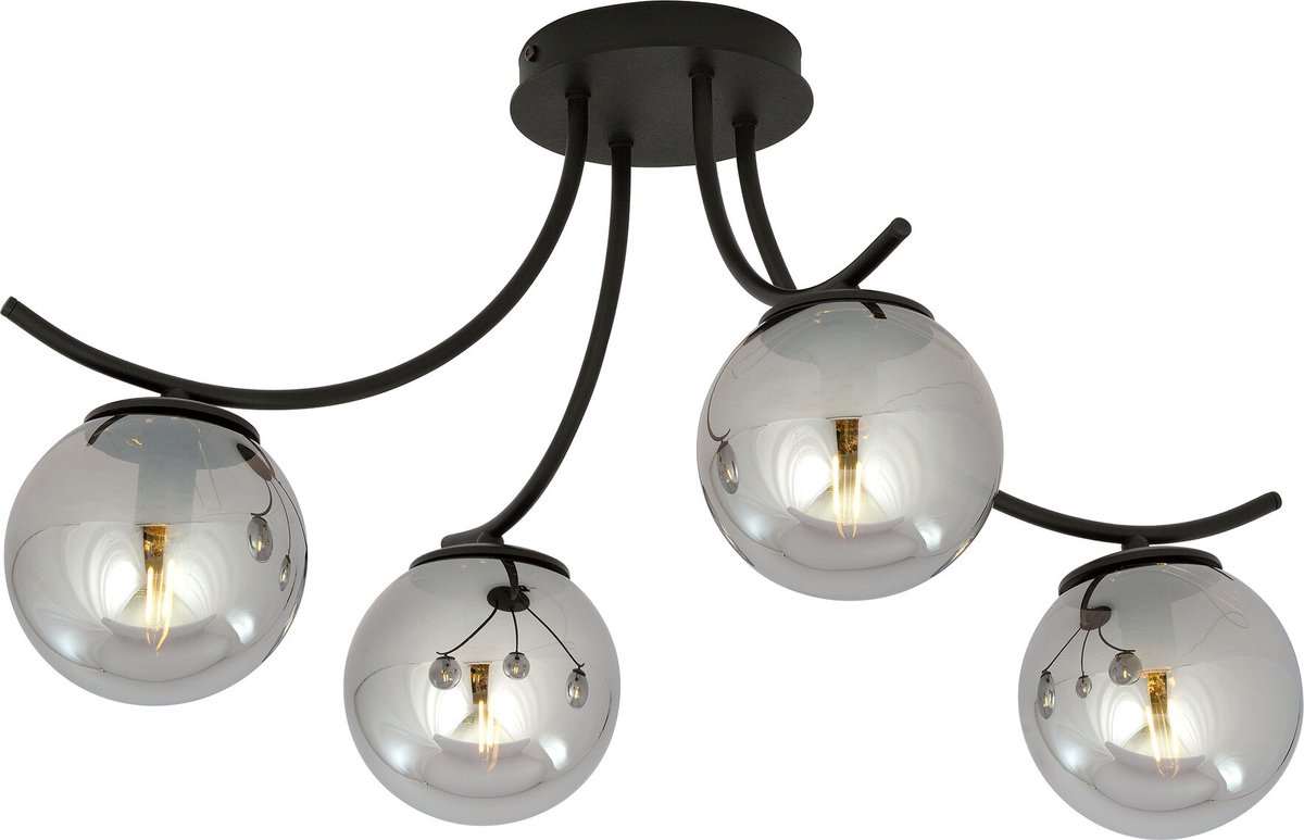 Emibig Kopenhagen gerookt glas plafondlamp zwart met 4 glazen bollen - Perfect voor een strak interieur