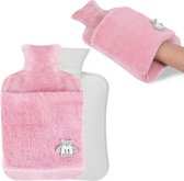 Dikke warmwaterkruik met hoes en kangoeroezak, 2 L grote bedkruik voor kinderen en volwassenen, BPA-vrij, geurloos (roze)