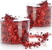 2x draadslinger met sterren - kerstslinger - kerstslinger voor kerstboomversiering - decoratie voor adventskrans - elk 7 m (rood - 2 stuks)