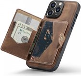 Coque CaseMe JH-01 adaptée à Apple iPhone 15 Pro | Couverture arrière avec porte-carte magnétique | Housse de protection Porte-carte Dos | 4 cartes et factures | Marron