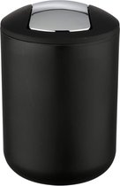 cosmeticabak, inhoud 2 liter, badkamerprullenbak met klapdeksel, kleine afvalbak van onbreekbaar plastic, BPA-vrij, Ø 14 x 21 cm, zwart