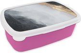 Broodtrommel Roze - Lunchbox Abstract - Verf - Goud - Zwart - Marmer - Brooddoos 18x12x6 cm - Brood lunch box - Broodtrommels voor kinderen en volwassenen