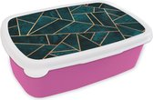 Broodtrommel Roze - Lunchbox Stenen - Goud - Luxe - Patronen - Abstract - Brooddoos 18x12x6 cm - Brood lunch box - Broodtrommels voor kinderen en volwassenen