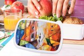 Broodtrommel Wit - Lunchbox Abstract - Kunst - Schilderij - Kleuren - Brooddoos 18x12x6 cm - Brood lunch box - Broodtrommels voor kinderen en volwassenen