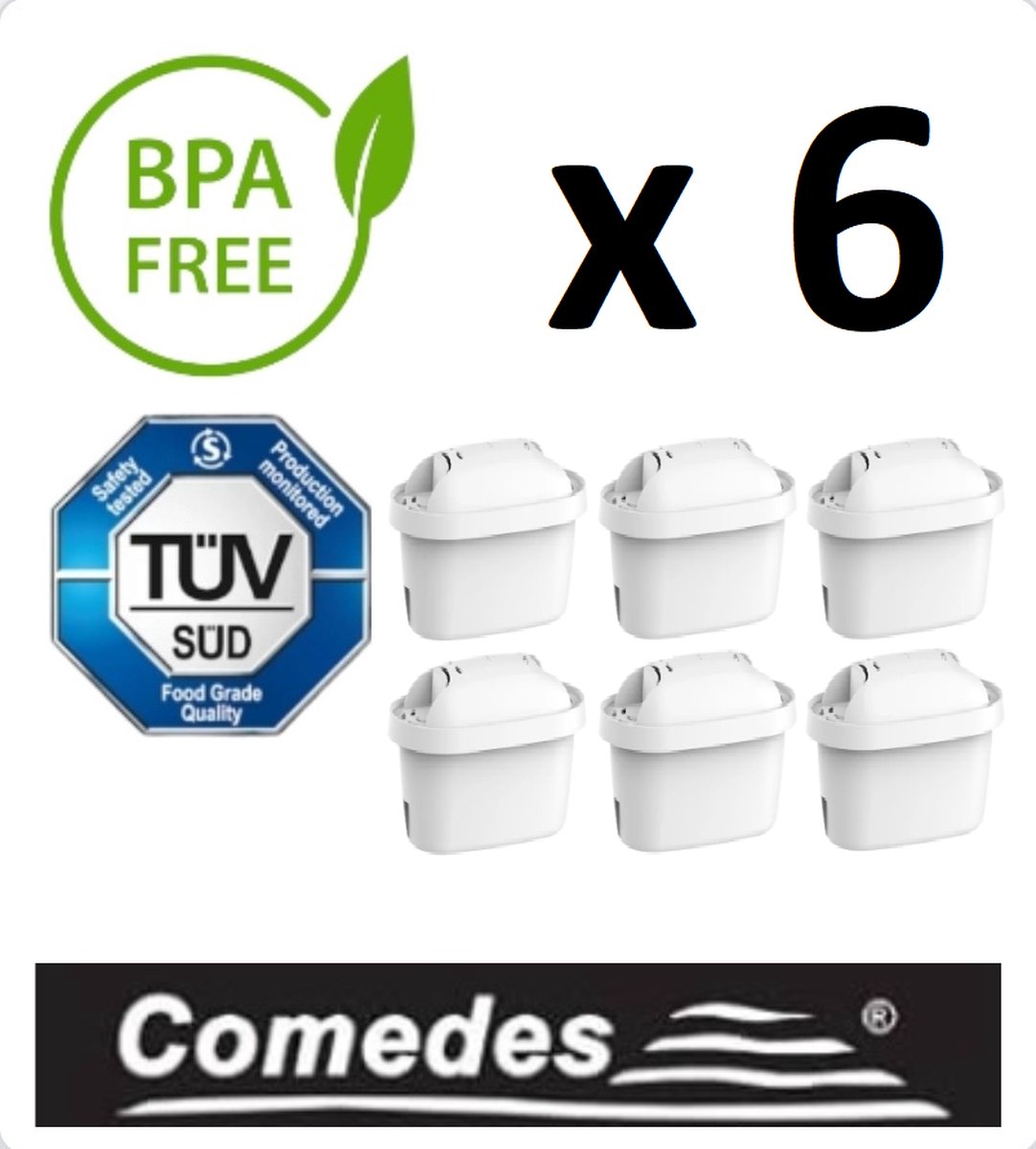 6 x COMEDES waterfilter voor BRITA - Maxtra - Mavea - Marella - Aluna - Mavea - Style - Flow - Elemaris - vervangt Maxtra , Maxtra Pro , Maxtra+, 6 stuks