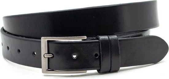 Thimbly Belts Ceinture Jeans cuir lisse noir - ceinture homme et femme - 3,5 cm de large - Zwart - Cuir Véritable - Taille : 95 cm - Longueur totale de la ceinture : 110 cm