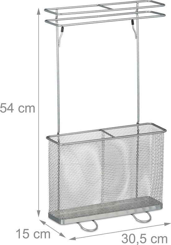 Relaxdays Paraplubak Metaal - Rechthoekig 54 X 30,5 X 15 Cm, Zilver, Modern Mesh Design