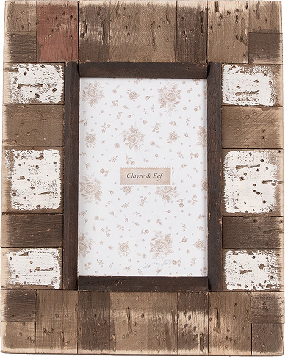Clayre & Eef Fotolijst 10x15 cm Bruin Wit Hout