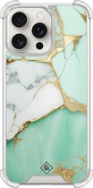Casimoda® hoesje - Geschikt voor iPhone 15 Pro Max - Marmer Mintgroen - Shockproof case - Extra sterk - TPU/polycarbonaat - Mint, Transparant