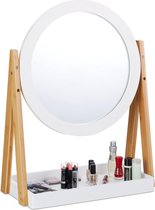 Relaxdays make up spiegel - draaibaar - cosmeticaspiegel - bamboe - opbergvak