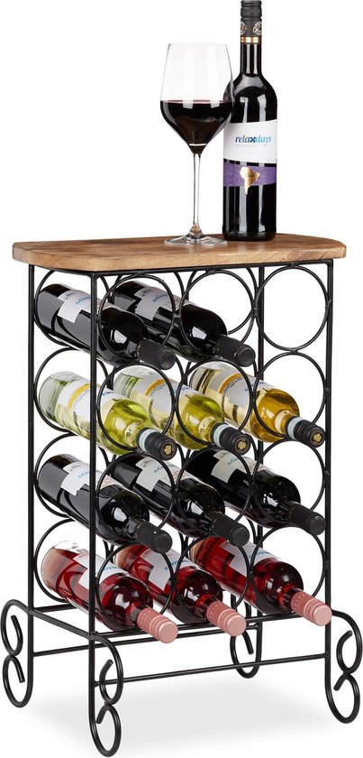 schrijven rammelaar Ster Relaxdays wijnrek design - 12 flessen - flessenrek metaal - wijnfleshouder  - mangohout | bol.com