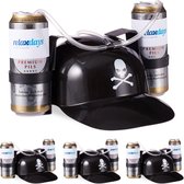 Relaxdays 4 x drinkhelm piraat - bierhelm - feesthelm voor 2 blikjes - met slang - zwart
