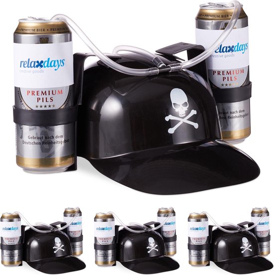 Relaxdays Bierhelm, roze, helm met slang, voor 2 blikjes bier, vrijgezellenfeest vrouw, party