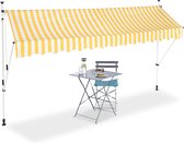 Relaxdays markies verstelbaar - klem-zonwering - zonnescherm balkon zonder boren geel-wit - 350 x 120 cm
