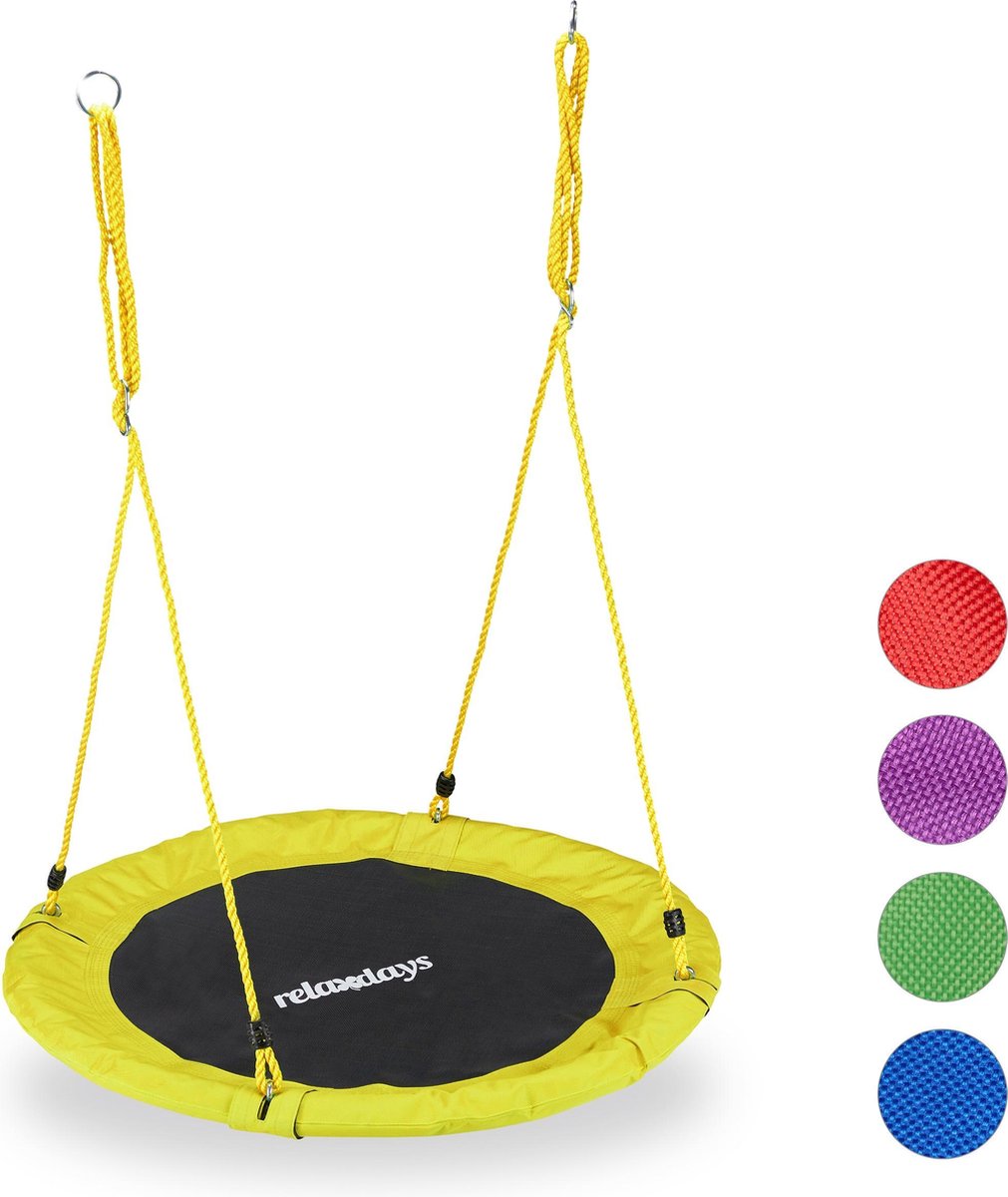 Relaxdays Nestschommel - kinderschommel - schotelschommel - schommel buiten - rond - 90 cm - geel