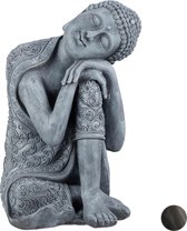 Relaxdays boeddha beeld - 60 cm hoog - tuindecoratie - tuinbeeld - Boeddhabeeld - zittend - Lichtgrijs