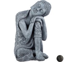 boeddha beeldje - gekanteld hoofd - 60 cm - binnen - buiten - grijs