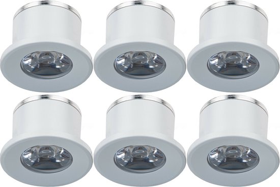 LED Veranda Spot Verlichting 6 Pack - Velvalux - 1W - Natuurlijk Wit 4000K - Inbouw - Dimbaar - Rond - Mat Wit - Aluminium - Ø31mm