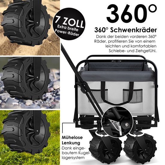 KESSER® Bolderkar opvouwbaar Bolderwagen tot 120 kg draagvermogen - Strandkar Transportkar - Grijs van KESSER — afbeelding 4