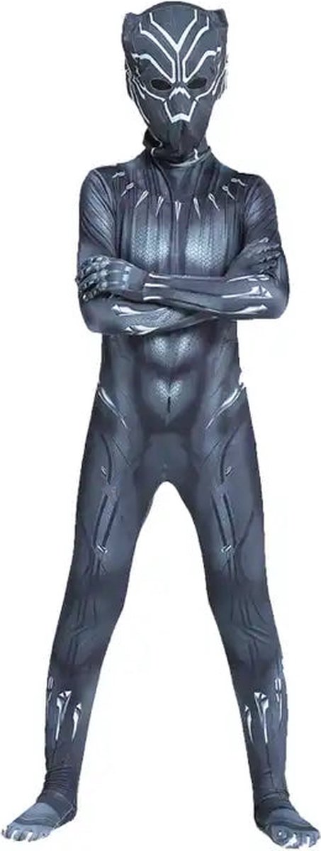 Superheldendroom - Wakanda Beschermers Kostuum – Zwart – Stretch - 146/152 (10/11 Jaar) - Verkleedkleding - Superheldenpak - Actieheld - Carnaval