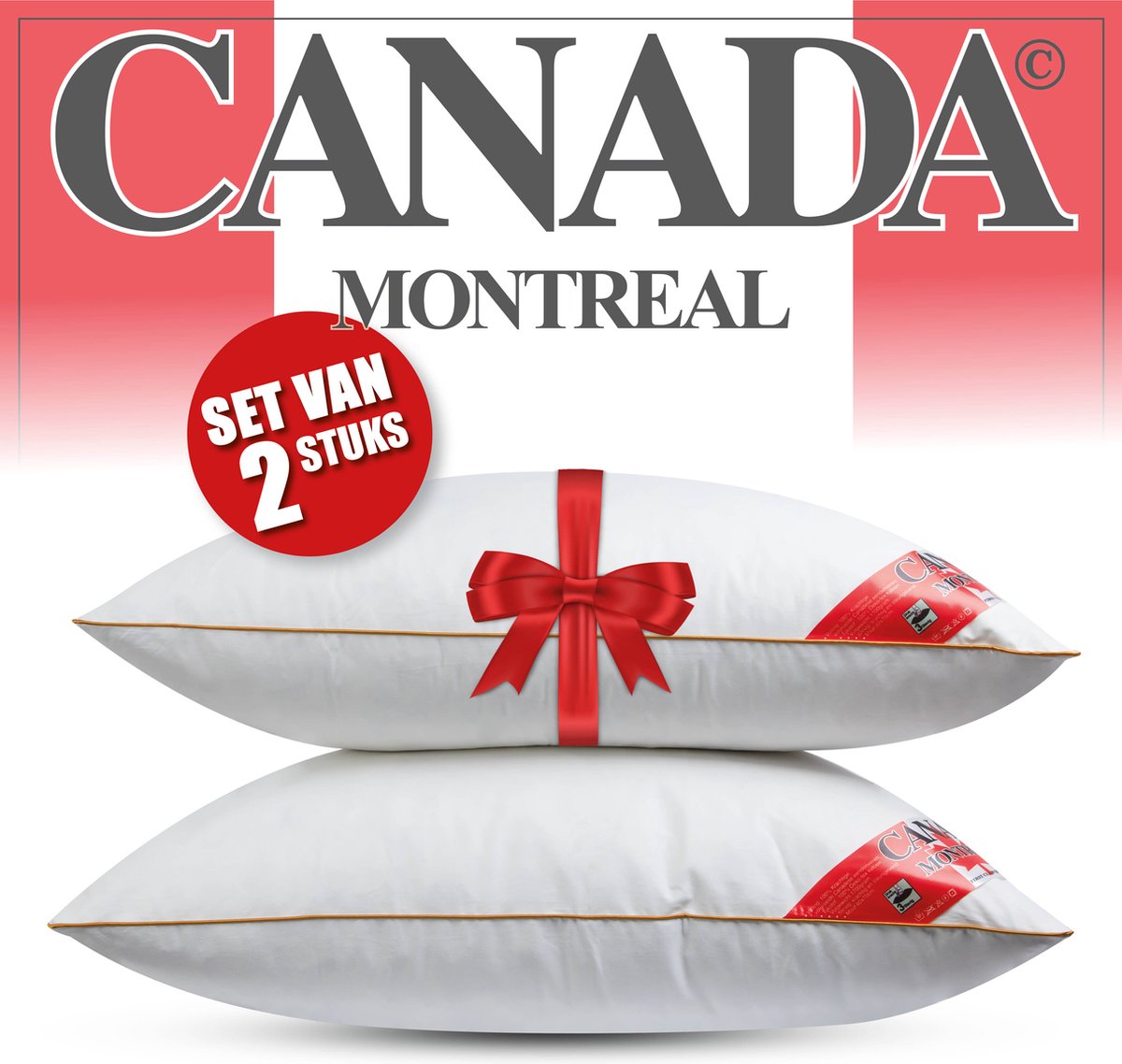 Canada Stevig Veren Hoofdkussen - Set van 2 stuks - DownPass gecertficeerde Veren - Ergonomisch - 60x70cm