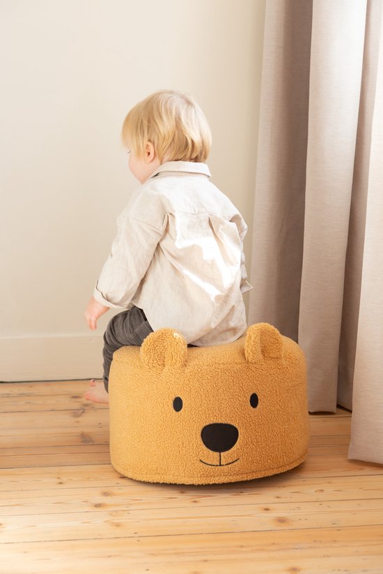 Childhome Teddy Beer Poef - 40x40x25 cm - Zachte Beige Poef met Afneembare Wasbare Hoes - Voor Kinderen vanaf 2 Jaar van Childhome — afbeelding 2