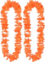 Boland Hawaii krans/slinger - 2x - Tropische kleuren oranje - Bloemen hals slingers
