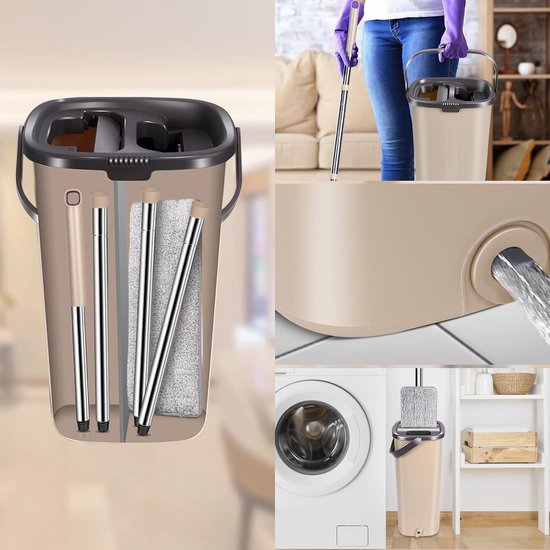 Myiosus Dweil, platte dweil, 360 graden draaibaar, met telescopische handgreep en 4 wasbare microvezel- en chenille-dweilpads, dweil voor droge en vochtige vloeren