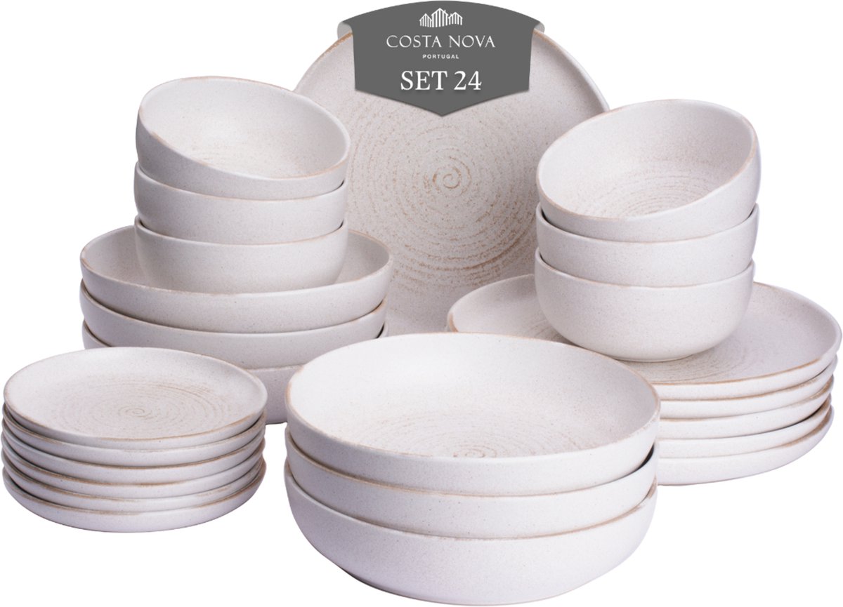 Costa Nova Serviesset Vermont Stoneware 6-persoons 24-delig Offwhite