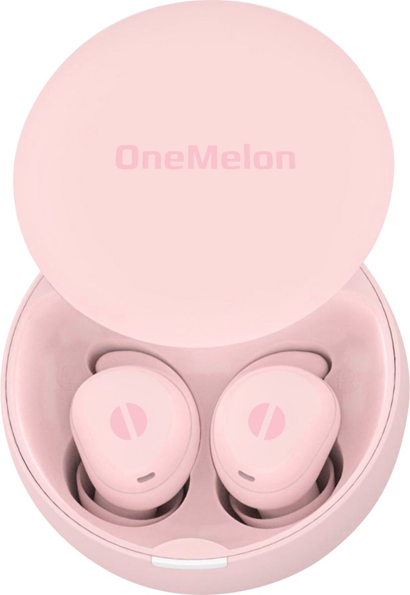 Bol.com OneMelon Drops - draadloze oordopjes - Roze - kleine oordopjes - bluetooth 5.3 oortjes o.a. voor slapen - ANC en Transpa... aanbieding