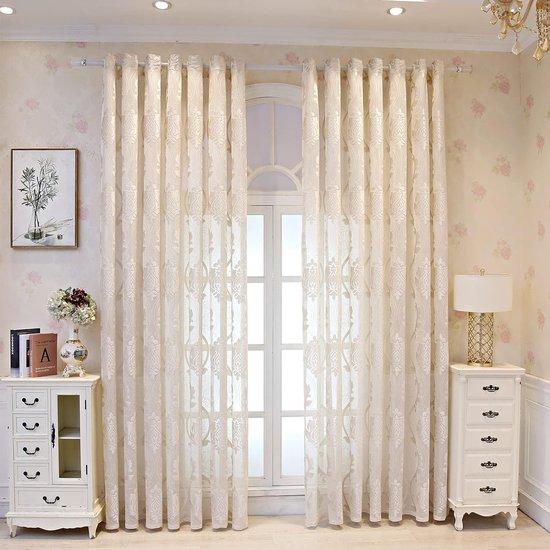 Foto: M w das design curtain semi transparent vintage retro baroque decorative curtain fabric eyelet curtain voile window curtain embroidery jacquard stores curtains 140 x 245 cm beige pack of 1 