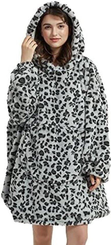 Couverture à capuche avec imprimé - Couverture Hodie avec manches - Couverture à capuche Femme - Grijs - Imprimé Cheetah