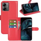 Motorola Moto G14 Hoesje - MobyDefend Kunstleren Wallet Book Case (Sluiting Voorkant) - Rood - GSM Hoesje - Telefoonhoesje Geschikt Voor Motorola Moto G14